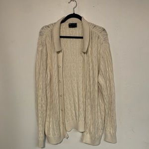 Woven Long-Sleeve Button Down Sweater